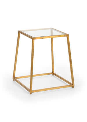 Bauhaus Table from the Jamie Merida Collection for Chelsea House - Side table with gold leaf base and glass top isolated on white backgorund