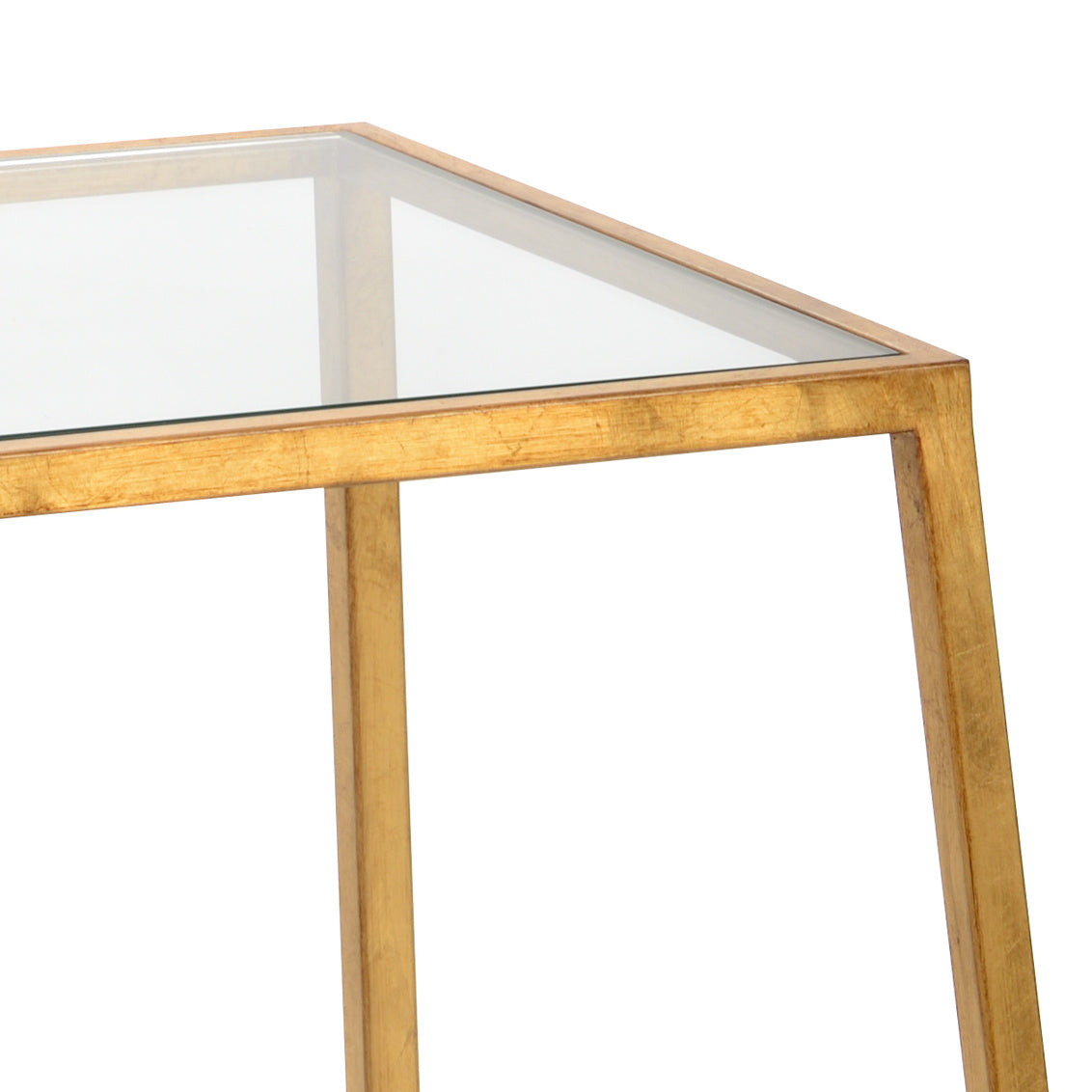 Bauhaus Table from the Jamie Merida Collection for Chelsea House - Side table with gold leaf base and glass top isolated on white backgorund