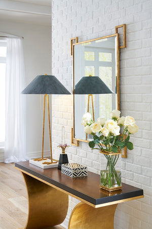 Easton Mirror from the Jamie Merida Collection for Chelsea House - in entry setting on painted brick wall paired with entry table
